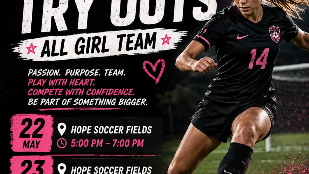 Try Outs for All-Girls for Hope Soccer Team May 22-24