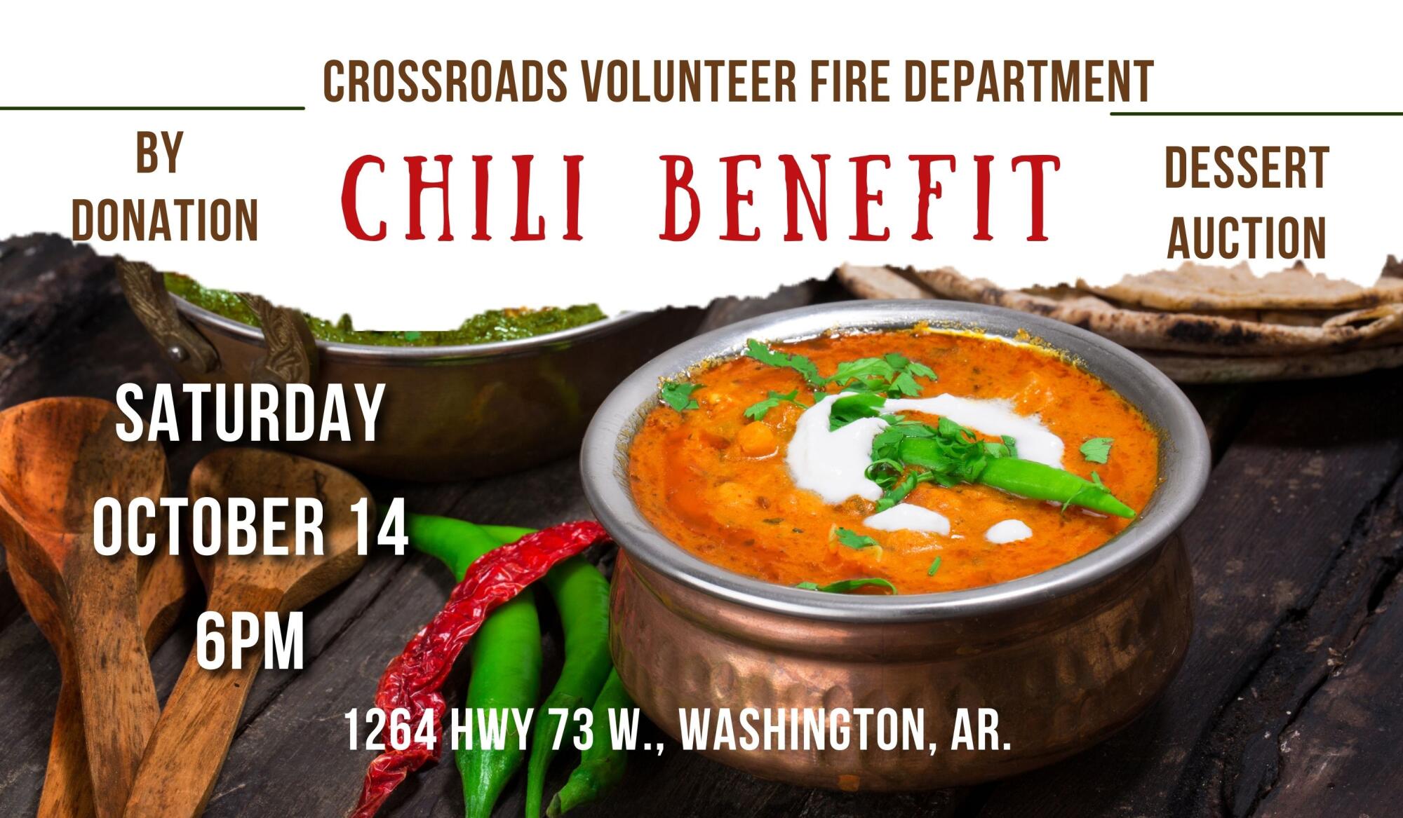 Crossroads VFD to hold Chili Benefit and Dessert Auction October 14th