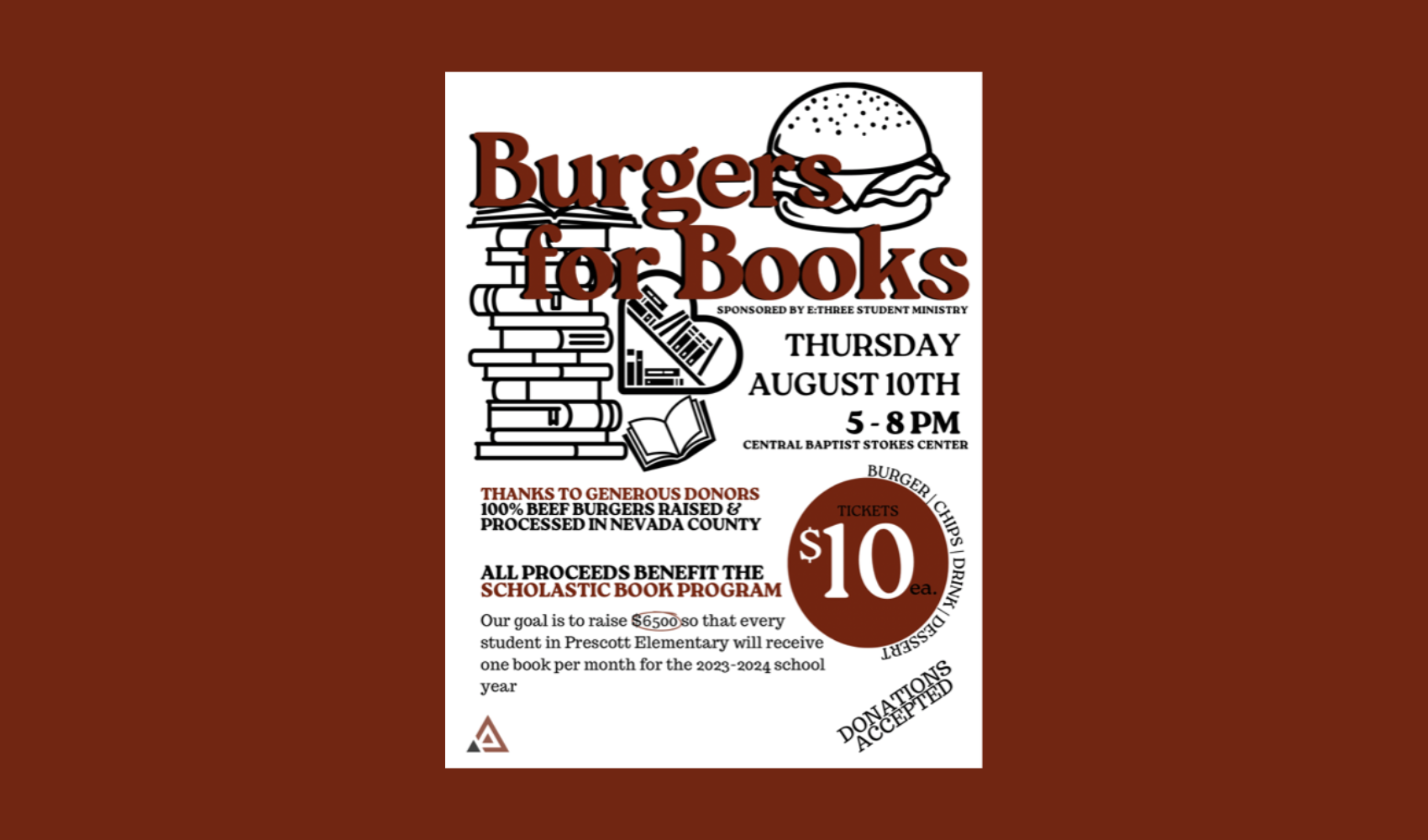Burgers for Books - Thursday, August 10, 2023